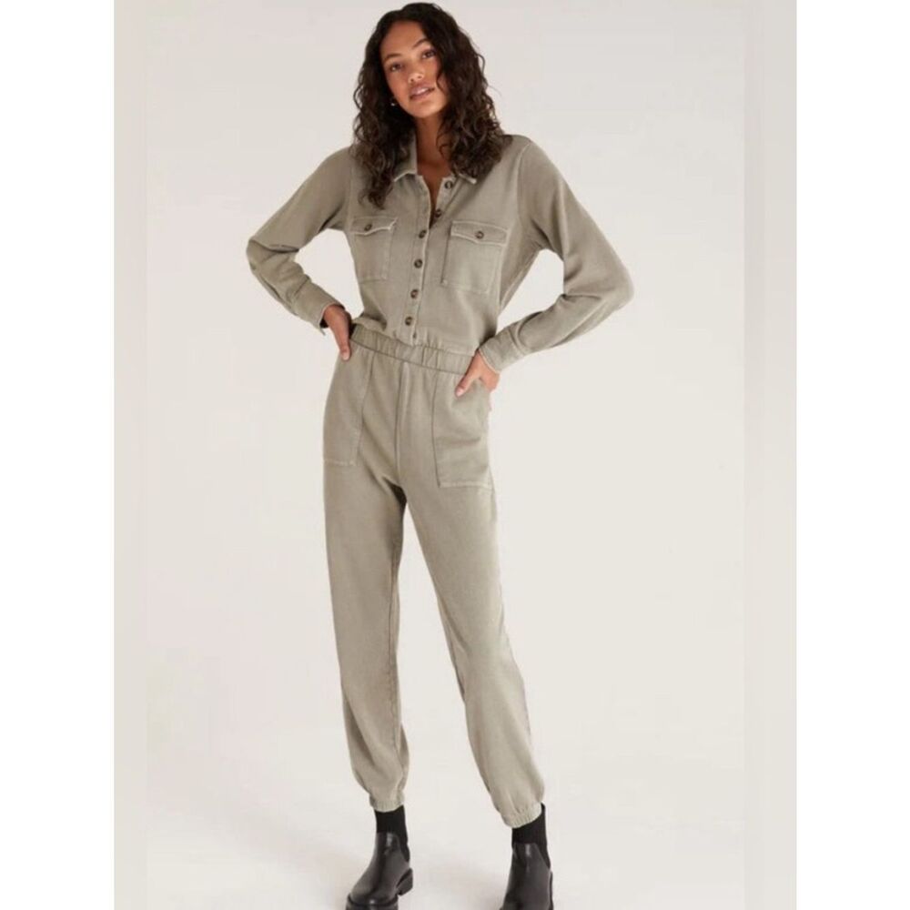 Z supply cadet long sleeve cargo jumpsuit stone sage size small